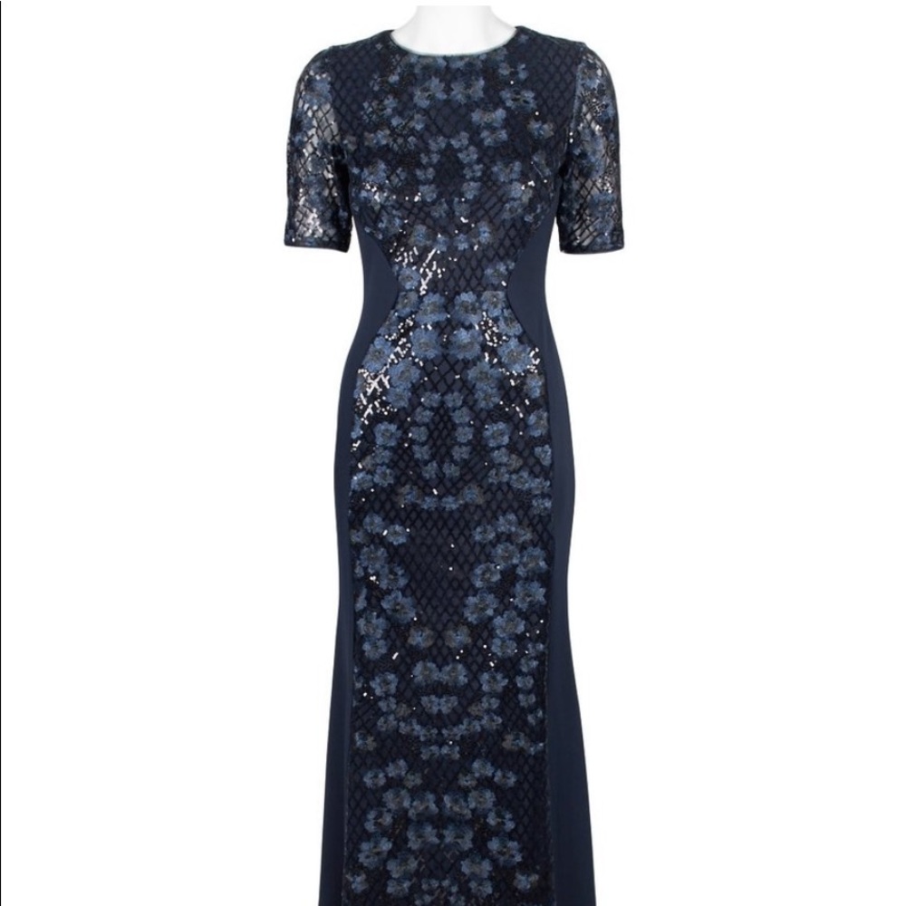 New with tags! Adriana Papell navy floor length gown